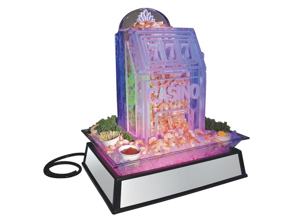 Small Ice Carving Mirror Pedestal with Drainage Hose and 110V LED Lighting - 19" x 27" x 10"